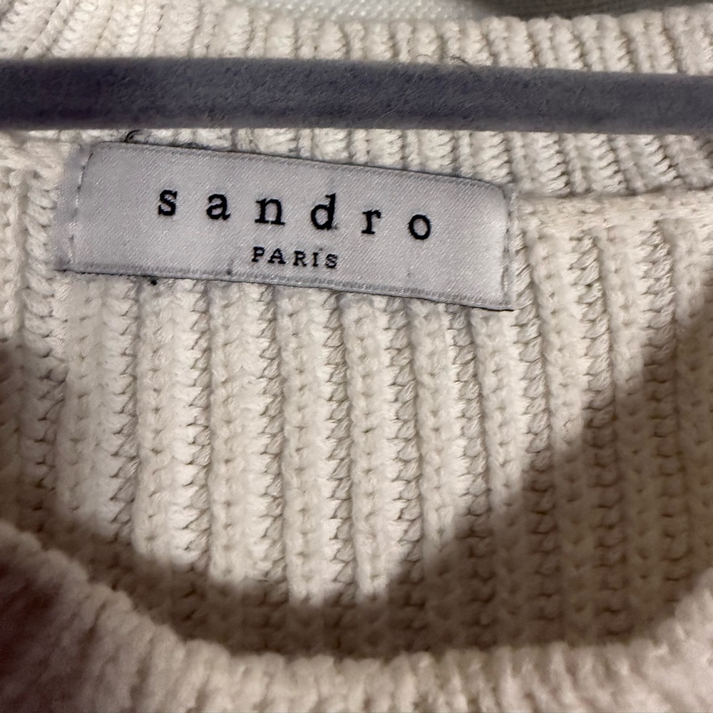 Sandro Sharlene Knit White and Navy Blue Pocket Sweater Size XS / Small - Picture 4 of 8